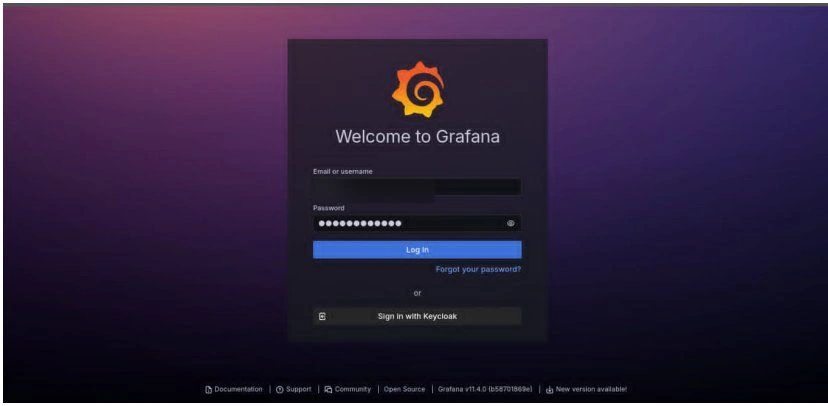 Grafana sign-in page offering Keycloak single sign-on.