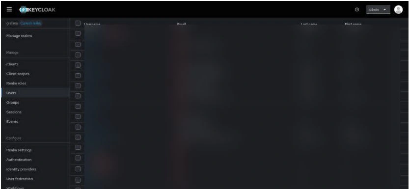 Keycloak administration screen listing application clients.